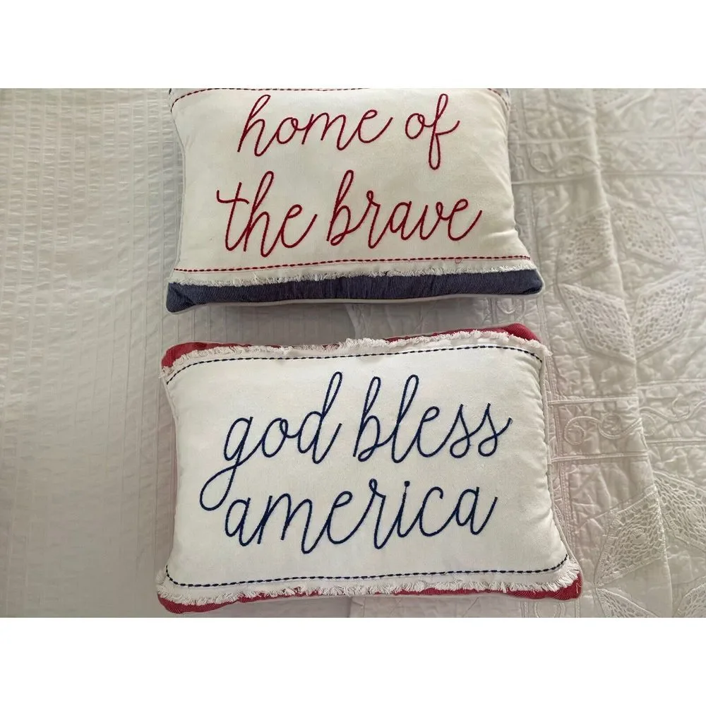God Bless America & Home of the Brave Pillow Set 12 x 18 July 4 Independence Day